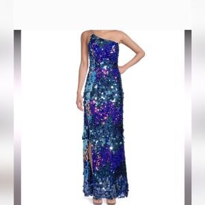 Xtraordinary Caribbean Paillette Sequins 1 shoulder Gown/Dress size 1 NWT